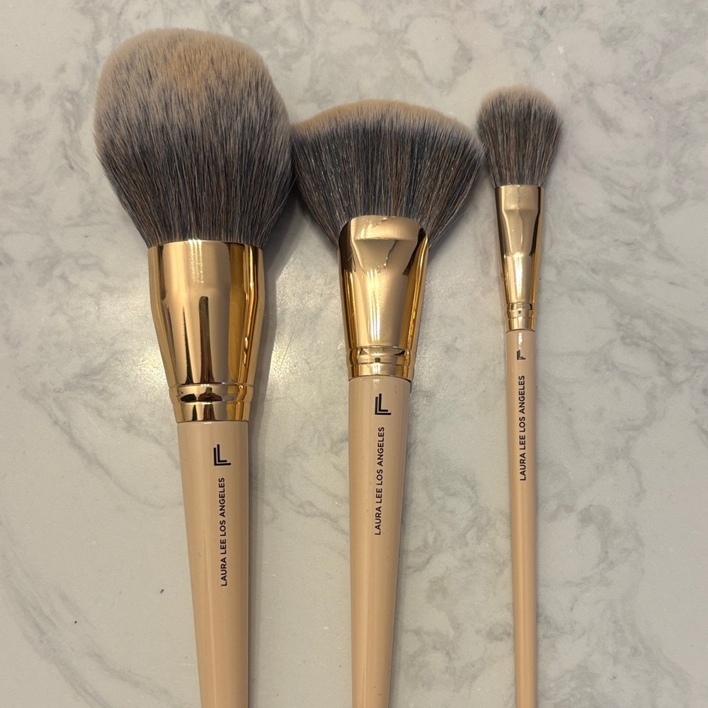 Laura Lee Los Angeles Beige & Gold 3-Piece Makeup Brush Set